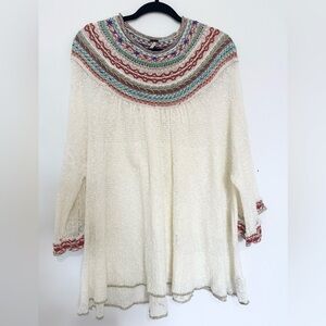 FREE PEOPLE Vacation Embroidered Sweater Knit Top Ivory SP